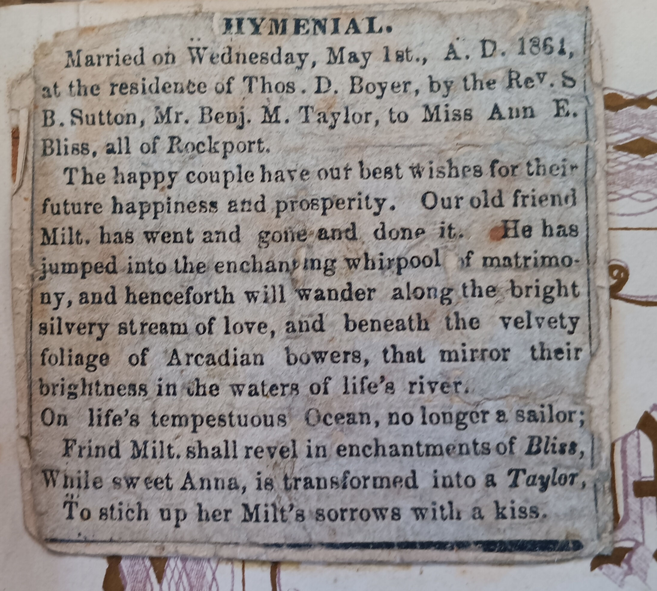 Marriage Hymenial from 1861