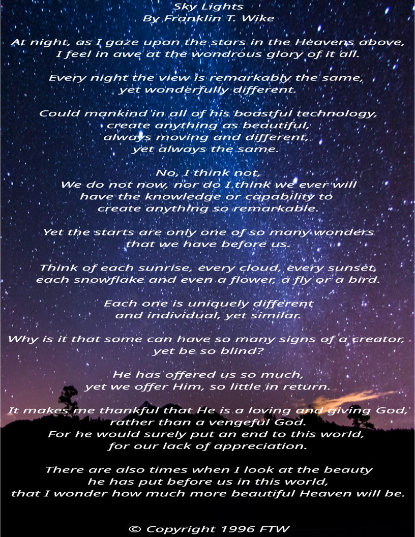 Sky Lights Christian Writing of Love