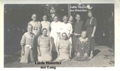 Hostetter_women1c
Elizabeth (Lizzie)  Hostetter nee Long is in the front row, the second woman on our left side.

Sallie Moyer nee Hostetter is in the back row, possibly the second woman from our right side.

We have not yet identified any other women in this photo.

If you can help identify the location where this image was taken or any other individuals,  please contact us.

Every image in this album will have a unique url, so just include the url in your message, so we know which image you are talking about OR you can send us a screen shot of the image.

Thank You for your help.

© Copyright 1996-2021 American Legacies LLC
All rights reserved, This photo may NOT be used for any commercial endeavor. Unauthorized reproduction in any manner is strictly prohibited, however any relative of an individual in this photo, is welcome to print out a copy for their own personal use. 
Keywords: Hostetter_women1c