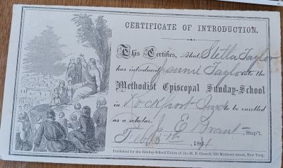 Taylor Sunday School Certificate
Taylor Sunday School Certificate from the 1860's in Rockport Indiana
Keywords: Taylor Sunday School Certificate from the 1860's in Rockport Indiana